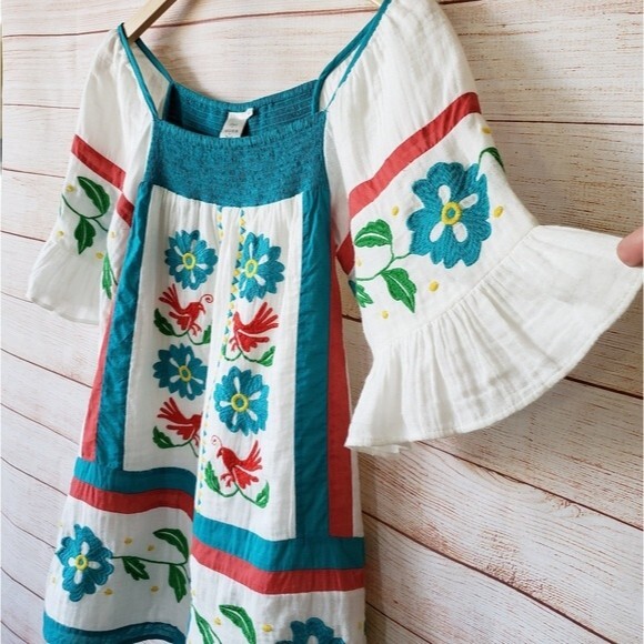 Anthropologie Seen Worn Kept 100% Cotton Embroidered Ruffle Sleeve Tunic/Top - Picture 6 of 15